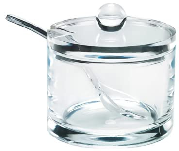 J&M DESIGN Clear Acrylic Sugar Bowl With Lid And Spoon For Coffee, Cereal Bowls, Tea, Countertop Canisters & Baking - 8 oz Container Jar Dispenser Holder - Dishwasher Safe