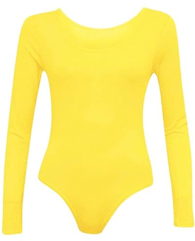 REAL LIFE FASHION LTD Womens Long Sleeve Scoop Neck Bodysuit Stretch Top Ladies Round Neck Slim Fit Tee Top Active Fit Casual Wear Christmas Fancy Party Blouse Top Plus Sizes UK 8-14