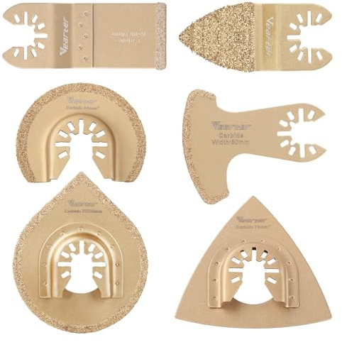 Vearter 6 Tlg Multitool Werkzeug Sägeblätter, Hartmetall Oszillationswerkzeug Multifunktionswerkzeug Zubehör für Fliesen Fugenmörtel Beton Mauerwerk