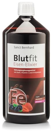 Blutfit Jarabe de Hierro y Vitaminas 1 litro - Contiene Hierro Orgánico y Vitaminas B1, B2, B6, B12 y C - Combate la Anemia - Suplementos Vitamínico