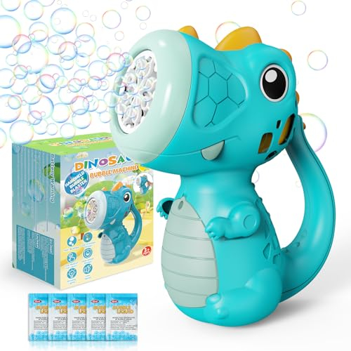 PANACARE Dinosaurier Seifenblasenmaschine, Seifenblasenspielzeug Kinder 5000+ Blasen/Min mit Seifenblasenlösung für Hochzeit/Geburtstag/Party, Outdoor Geschenk für Junge&Mädchen 345678 Jahre