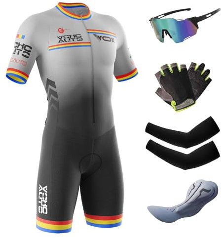 Summer Cycling Skinsuit Triatlón for Hombres, Pro Manga Corta Traje de Ciclismo,Mono Triatlon Hombre,Mono Ciclismo Hombre,para Correr, Andar en Bicicleta, Nadar (1,2XL)