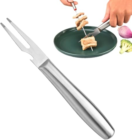Forchetta a due punte per intagliare la carne, forchetta per servire carne, Apribottiglie con forchetta da cucina a 2 punte in acciaio inossidabile, Forchetta da carne con denti per barbecue, picnic,
