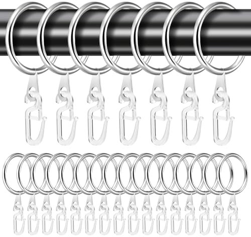 50 Stück Metall Vorhang Hängend Ringe und 50 Stück Kunststoff Gardinenhaken für Fenstervorhang Bettvorhang Duschvorhang, Gardinenhaken für Schienen, 30mm Innendurchmesser (Silber)