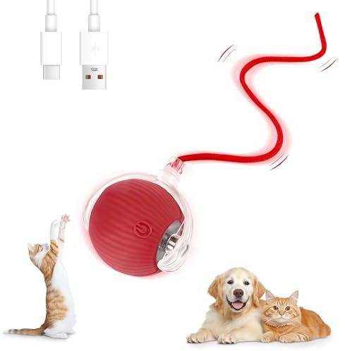 Farerkass Interaktives Hundespielzeug Ball, Katzenspielzeug, Elektrischer Hundeball Spielzeug, 360° Smart Rolling Pet Ball für Katzen und Hunde(Rot)