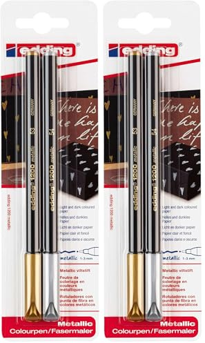 edding 1200 rotulador de color metálico - oro, plata - x2 - punta redondeada 1-3 mm - para escribir,dibujar y esbozar - libros de visitas,fabricación de tarjetas,artesanías de bricolaje y scrapbooking