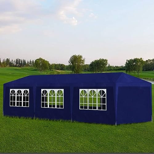 Tente de réception imperméable pour fêtes, anniversaires, mariages, pique-niques - Pavillon pop-up avec abri d'auto - Bleu - 3 x 9 m
