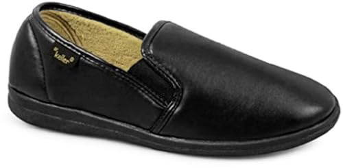 Stylo Online Men’s Faux Leather Wide Fit Slippers – Slip-On Comfort with Memory Foam Insole, Non-Slip TPR Sole (SlipOn/Black 8)