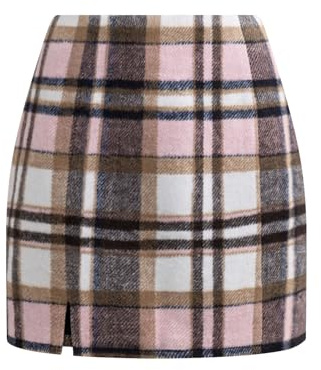 NIMIN Plaid Skirts for Women High Waist Brown Checkered Wool Skirt 2025 Fall Winter Bodycon Pencil A-Line Mini Dress