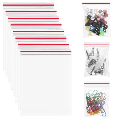 GNALIA Bolsas Ziploc 100 Unidades 4X6 Cm Cierre Hermético Transparentes Con Borde Rojo Pequeñas Autocierre