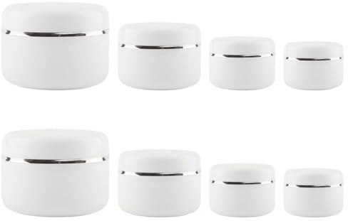 POPETPOP Set 8 Contenitori per Creme da Viaggio in Plastica PP Bordo Argento Barattoli Cosmetici Ricaricabili da 20-100 Ml Scatole di Crema Multifunzionali Tappo Ermetico per Fondotinta