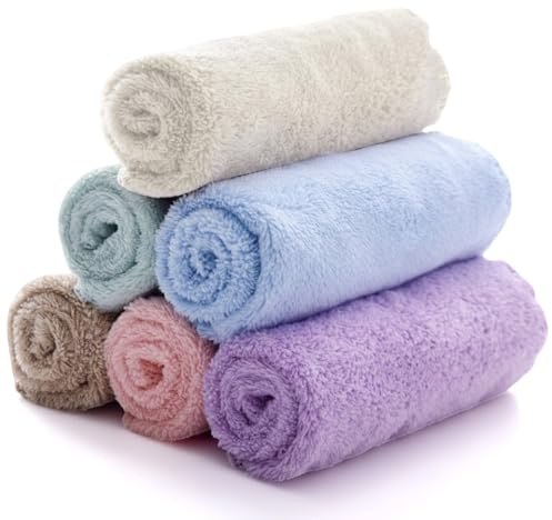 Agvdg 6PCS Coral Fleece Face Cloths 30×30cm, Ultra Soft Microfiber Washcloths Highly Absorbent Face Towels for Washing Face, Baby Burp Cloths & Daily Cleaning