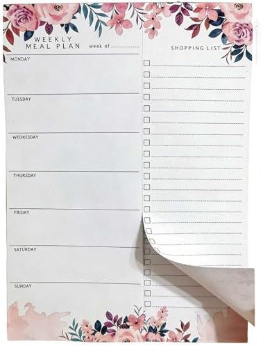 Planificador de comidas - Organizador semanal de comidas y Lista de la compra - Planificador Menú Semanal. Diario de Comidas Papel de 52 hojas,B5