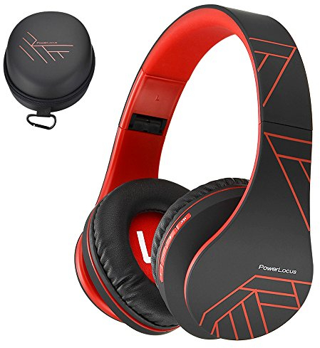 PowerLocus Bluetooth Over-Ear Kopfhörer, Kabellos Stereo Faltbare Kopfhörer Kabellose und Kabel-Kopfhörer mit Integriertem Mikrofon, Micro SD/TF, FM für Handys/iPad/Laptops & PC (Schwarz/Rot)