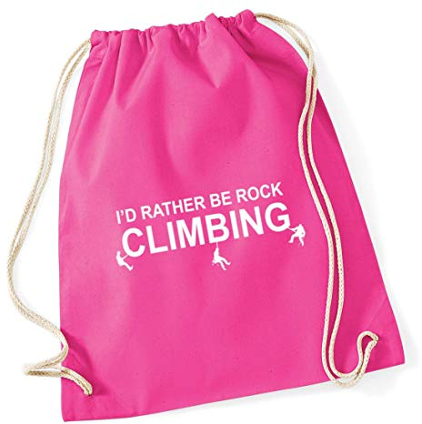Hippowarehouse I'd rather be rock climbing Drawstring Cotton School Gym Bag 37cm x 46cm, 12 litres