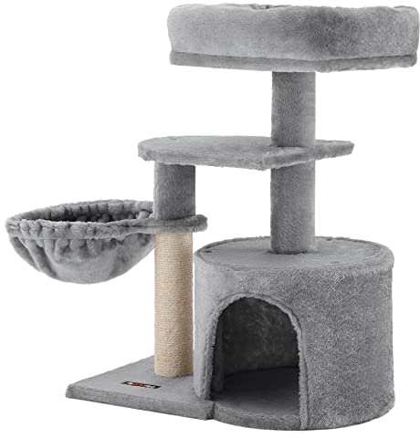 FEANDREA Cat Tree, Small Cat Tower, Kitten Scratching Post, Light Grey PCT59W
