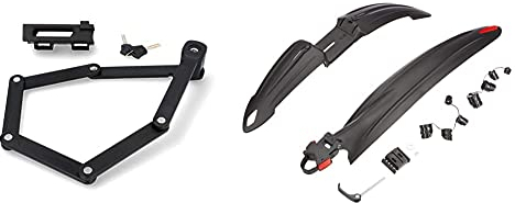 FISCHER Faltschloss inkl Halterung und 2 Sicherheitsschlüssel | schwarz 85 cm & Spritzschutzset | einfache Montage | für 26 bis 29 Zoll | made in Europe | optimale Winkelanpassung