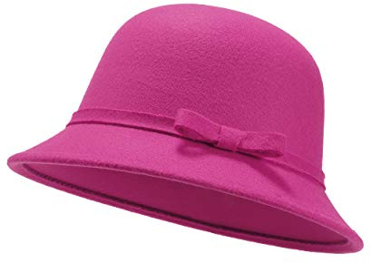 UltraKey Damen Filz Eimer Hut, verstellbare Vintage Bowler Wildleder Wollmütze mit Schleife Rosa