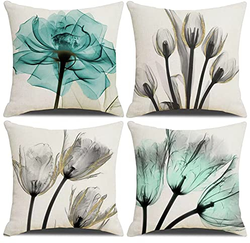 Kissenbezüge, moderne Geometrie dekorative Baumwoll-Leinen-Kissenbezüge mit unsichtbarem Reißverschluss 40 x 40 cm Kissenbezug, 4er-Set für Wohnzimmerstuhl Sofa