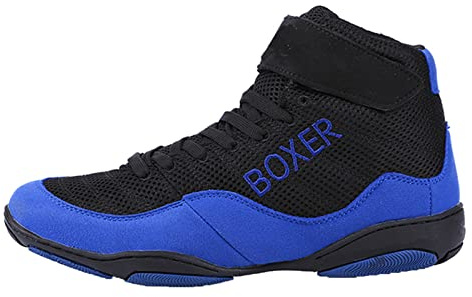 SDEQA Botas De Boxeo Adultos Niños Botas De Combate De Lucha Libre Ligera De Goma Transpirable Zapatos De Escalada,Azul,38 EU