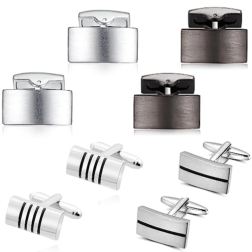 Manschettenknöpfe Herren 4 Paar Klassische, Silber Schwarz Streifen Cufflinks Set für Männer Hochzeit, Geburtstag, Tanzparty