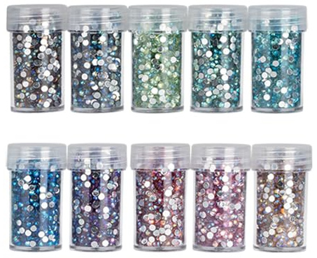 Ideen mit Herz Diamond-Painting-stenar | rund (strass | skimrande | färgsortering 2 | 10 burkar)