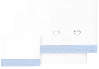 various Set Lenzuola Lettino Neonato 60x120 cm, 100% Cotone Extra Morbido, Include Lenzuolo con Angoli, Lenzuolo Sopra e Federa, Biancheria Letto Bambino Traspirante Happy Love Colore BCO/Blu