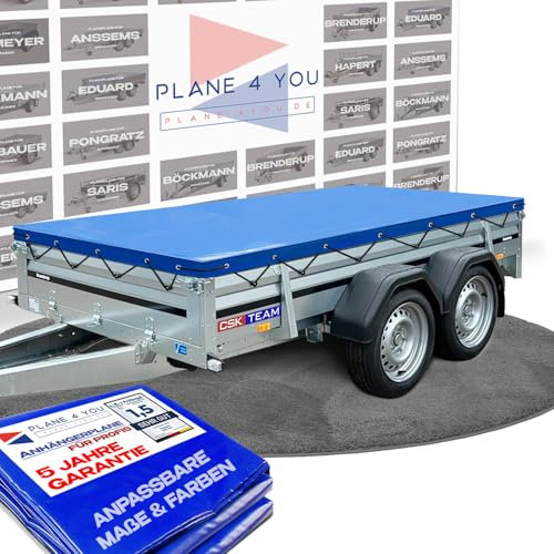 Hochwertige BRENDERUP 331 x 186 cm Anhängerplane - wasserdichte Anhänger Plane nach Maß - Flachplane - Hochglanz Blau