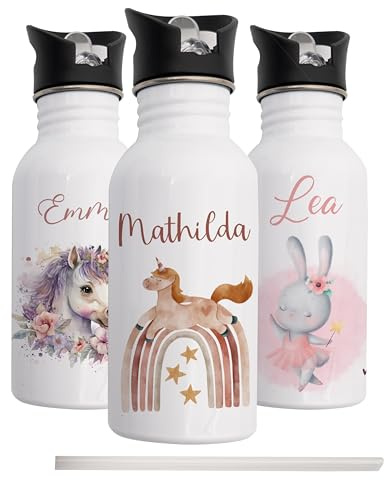 Kidsmood - Personalisierte Trinkflasche für Kinder aus Edelstahl, 500ml mit integriertem Trinkhalm, Auslaufsicher, Spülmaschinenfest und Perfekt für Schule & Kindergarten