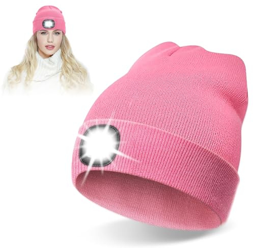 UQTUKO Bonnet avec lumière, Bonnet tricoté avec lumière Bonnet éclairé Rechargeable USB Bonnet d'hiver Lampe Frontale Chaude pour Homme Femme pour la pêche, Jogging, Camping, Course à Pied