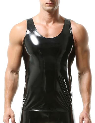 QiaTi Men's Faux Leather Tank Top Undershirt Shirt Wetlook Chest Sleeveless Vest Sport Muscle