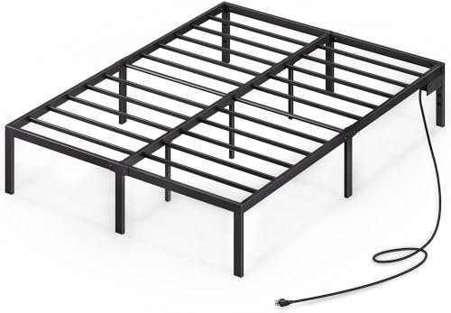Rolanstar Bettgestell 160x200 cm, Doppelbett mit Ladefunktion & robusten Stahllatten, Leichte Montage, 31 cm Stauraum unter dem Bett, Metallbett für Schlafzimmer Gästezimmer