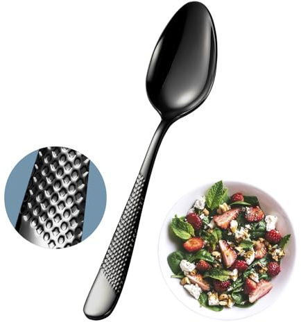 Xideman® 12-delar premium hamrade efterrättsskedar (17 cm), 18/10 rostfritt stål bordsskedar set, användbara medelstora matskedar bestick för hem, kök, restaurang, diskmaskinssäker (svart)