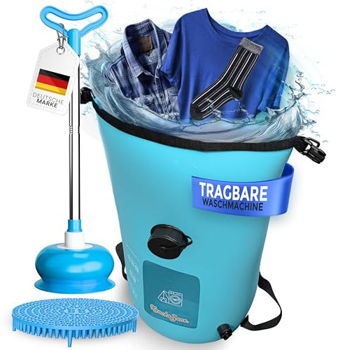 Tragbare Waschmaschine ohne Strom - Faltbarer Waschbeutel Pömpel Waschbrett Set, klein & leicht für Handwäsche, Reisewaschmaschine - Outdoor mobile mini Waschtasche für Camping, Reisen, Urlaub