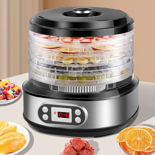 DeeprBling Deshidratador de Alimentos 450W con 5 Bandejas Ajustables en Altura, Deshidratador de Frutas y Verduras con Temporizador a 72 Horas y Temperatura 35-70°C, Pantalla Digital, Sin BPA