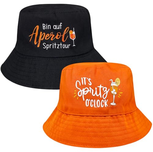 SAIIURV 2 Pcs Bob Orange Noir Chapeau Femme Homme Bob Aperol Spritz Chapeau de Pêche Femme Homme Accessoires Aperol pour Fêtes Carnaval