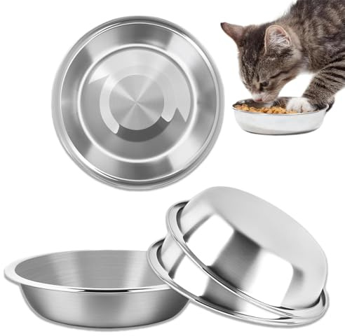 4 Pcs Stainless Steel Cat Bowls, Kitten Food Bowls, Feeding Watering Supplies for Cats and Dogs, Cat Water Bowl Pet Bowl Shallow Food Dish Putting Milk and Grain