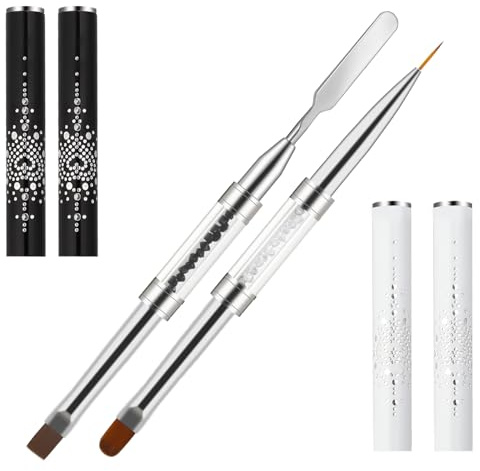 2 st dubbeländade nagelkonstborstar hård gel nagelborste fransk spetsborste hård gel för naglar salongskvalitet strass handtag professionella nagelkonstdesignborstar (vit, svart)