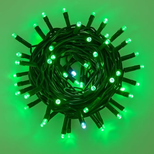 Elektronova Catena Luminosa 100 LED, 10Mt, Luce e cavo Verde, IP65, Prolungabile, Effetto Flash Bianco, ghirlanda nataliza, negozi, balcone natale