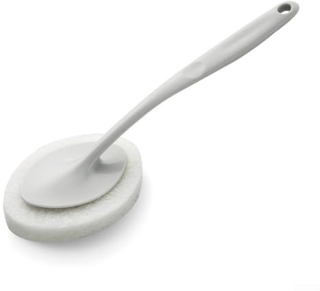 Långt handtag, svampskrubbare, 32 cm med PP och skurdyna, för badrumsvägg, kakelgolv, badkar och köksrengöring, multifunktionellt ersättningshuvud (grå)