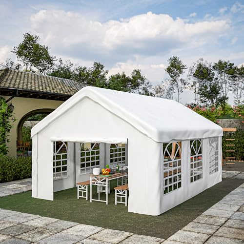 LLGWGL Zeltgarage Garagenzelt Lagerzelt Winterfest - Wetterfeste mit Doppelrolltor aus Stahl & PE-Oxford Für Auto, Wohnmobil, Motorrad als Garage oder Carport-Ersatz,Weiß (4x6m)