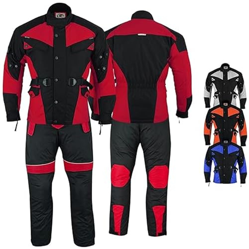 Motorradkombi Herren 2-teiler mit 6CE-Protektoren Motorradanzug Textil Winddicht Motorradjacke & Motorradhosen-Set - aus 4 Schichten Abnehmbar Thermofutter - insgesamt 9 Taschen - Rot - 54