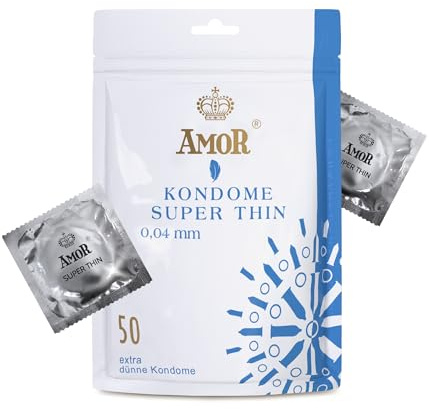 AMOR Premium-kondomer, Super Thin, Extra tunna med en på tjocklek 0,04 mm, Ø 53 mm, Förpackning med 50