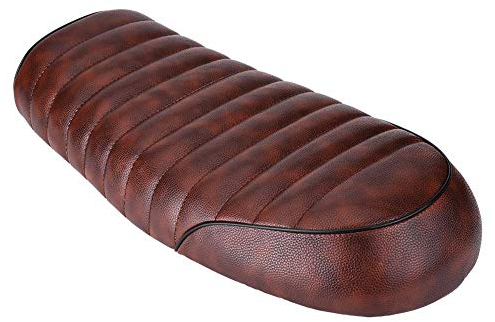 Wakects Asiento para moto, de piel sintética, estilo vintage Racer, asiento plano, cojín de asiento, cambio de asiento de piel, universal, para moto (C)