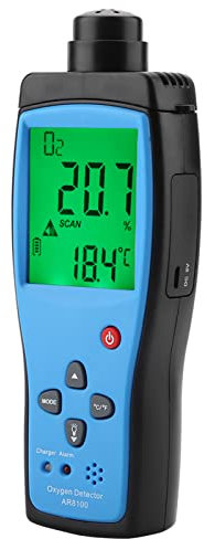 Detector de Oxígeno, Pantalla LCD Digital Medidor de Gas de Oxígeno Medidor Calidad Aire, Alarmas de Sonido Y Luz de Luz Alarmas de Oxígeno Probador 0~25%, para Túnel, Laboratorio, Lugares Públicos