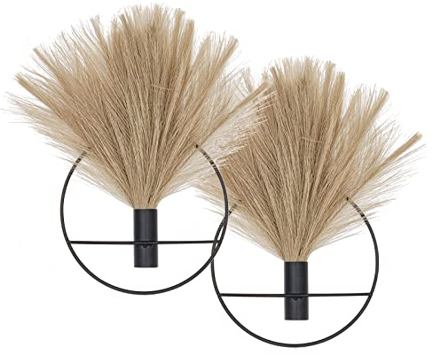 Pretty Jolly Wall Decor, Wall Metal vase Decoration Holder, Wall-Mounted Artificial Flowers, Black Wall Decor Fake Pampas 2 Pack, Wall Art Artificial Greenery, Farmhouse, Boho