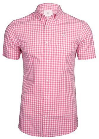 Xact Mens Cotton Gingham Check Shirt, Button-Down Collar, Short Sleeved (Pink) XL
