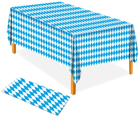 AhfuLife 2 Stück Oktoberfest Tischdecke Bayerische Tischdeko, 137 x 274 cm Oktoberfest Tischtuch Bayrisch Blau Weiß Bayern Raute Einweg Tischdecke für Bierzelten Haushalt Catering Oktoberfest Deko