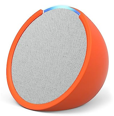 Echo Pop | Full sound compact Wi-Fi and Bluetooth smart speaker with Alexa | Glacier White and a Made For Amazon Sleeve for Echo Pop (2023 release), Orange