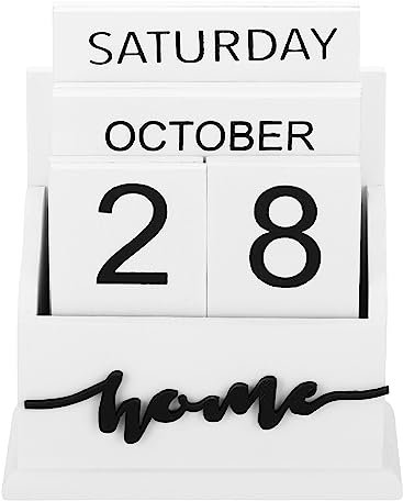 PATIKIL Vintage Madera Bloque Perpetuo Calendario, Madera Mes Semana Fecha Exhibición Bloques para Escritorio Oficina Hogar Decoración Estilo 4, Blanco